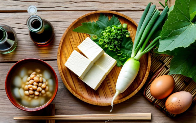 和食の食材が美しく並んだ日本の食卓