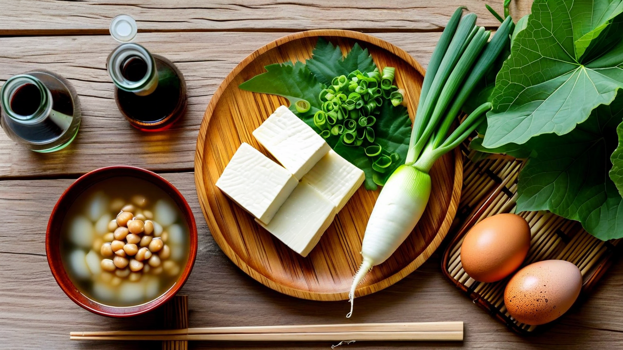 和食の食材が美しく並んだ日本の食卓