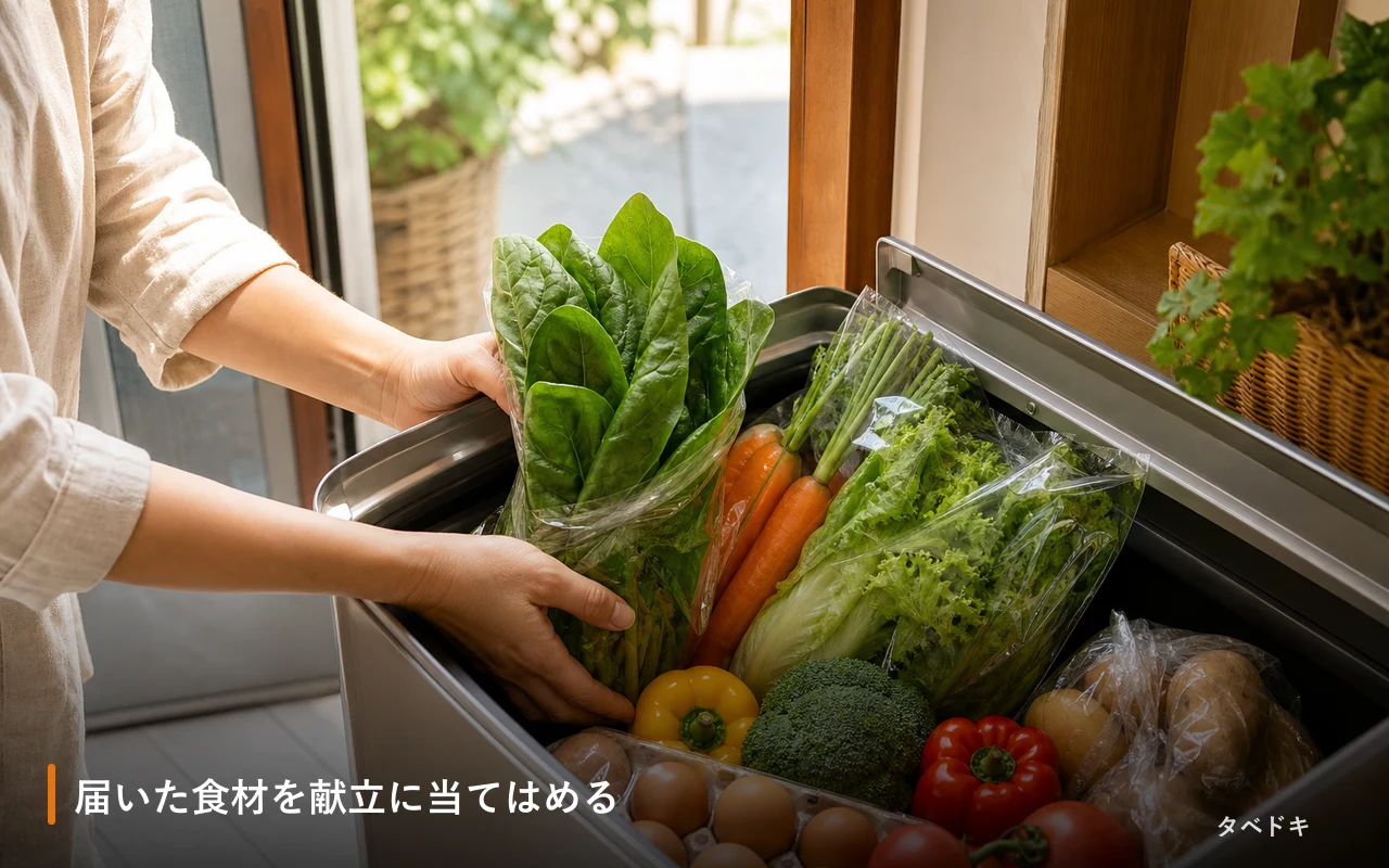 届いた食材を献立に当てはめる