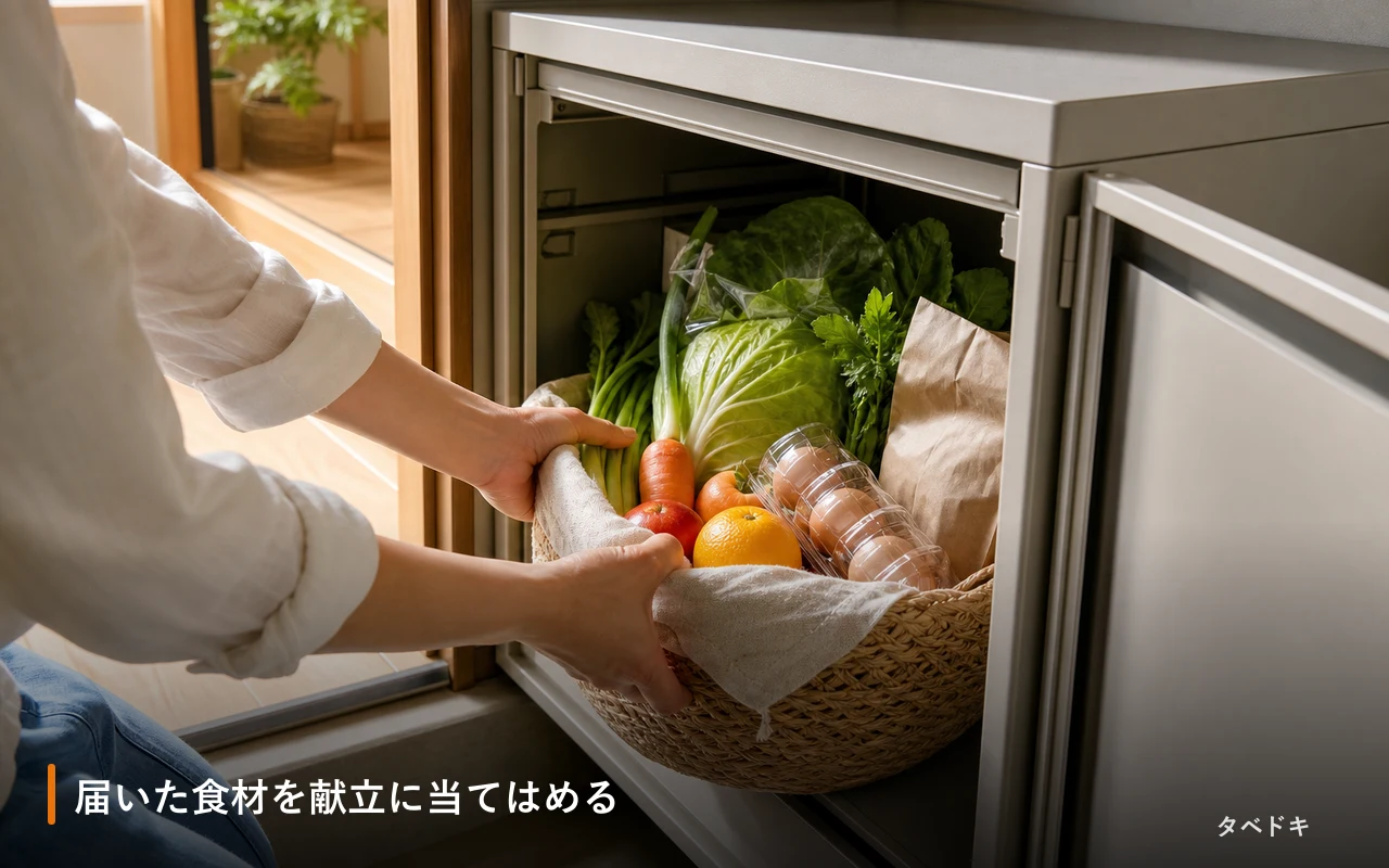 届いた食材を献立に当てはめる