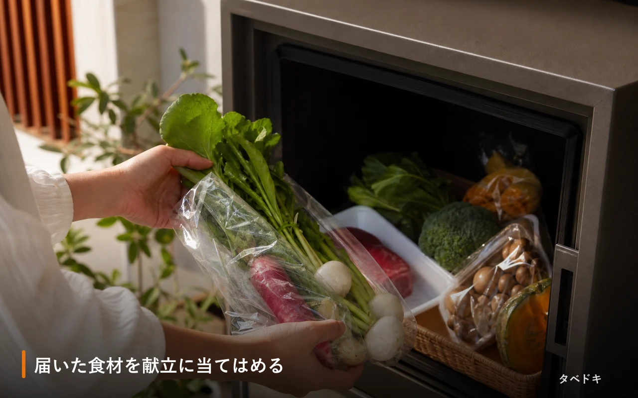 届いた食材を献立に当てはめる