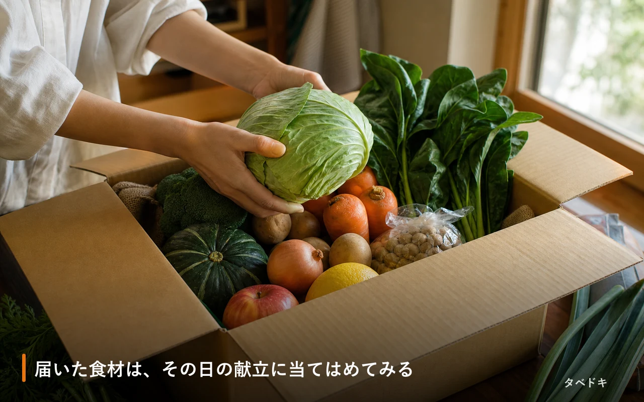 届いた食材は、その日の献立に当てはめてみる