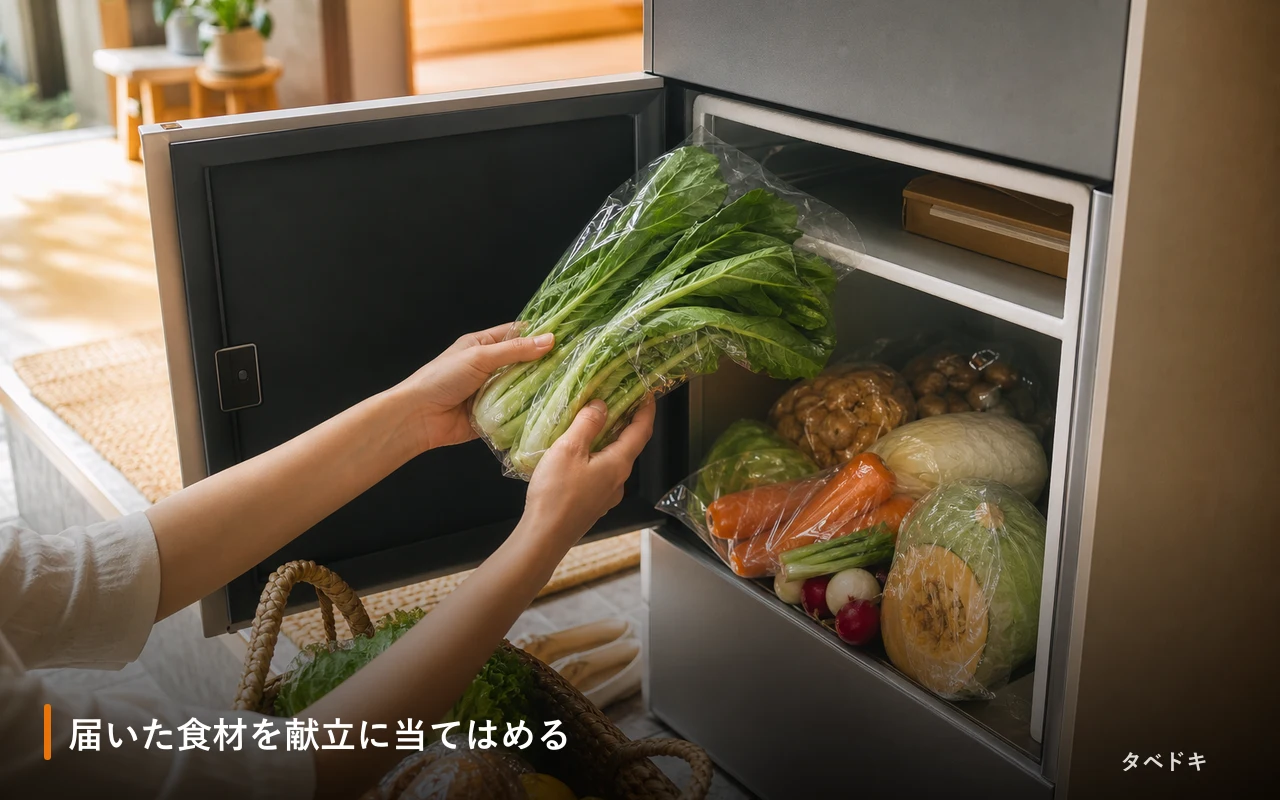 届いた食材を献立に当てはめる