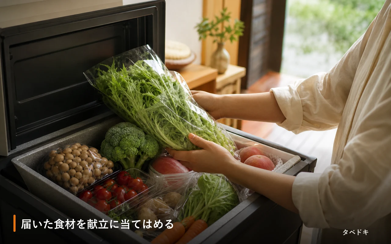 届いた食材を献立に当てはめる